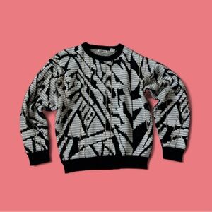 Black and white abstract patterned sweater - vintage knit